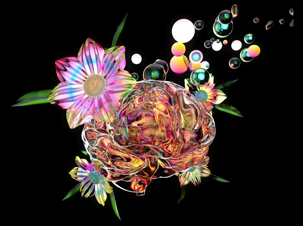 cerveau avec des fleurs